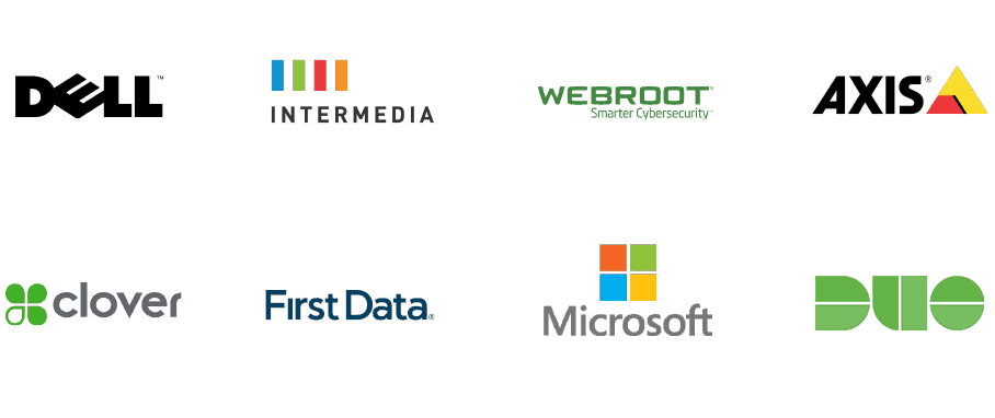 Dell, Intermedia, Webroot, Axis, Clover, First Data, Microsoft, DUO